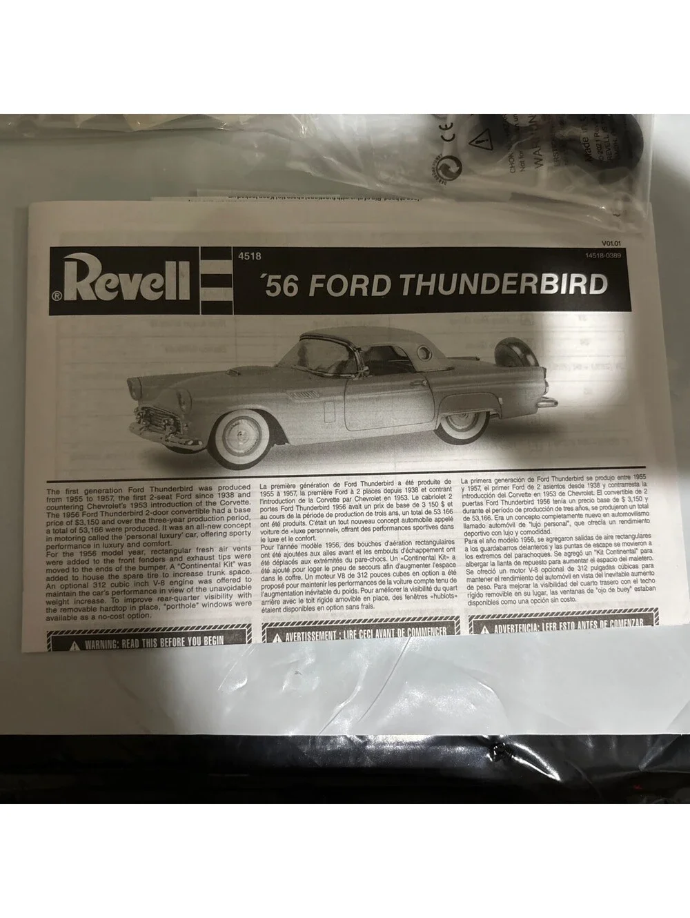 Revell 1956 Ford Thunderbird 1:24 Scale Model Kit 85-4518 Skill 4 New, Ages 12+